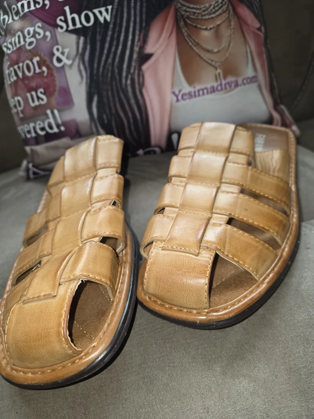Faranzu Men's Tan Woven Slide Sandals